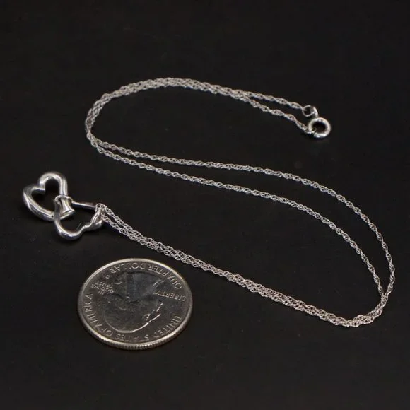 Sterling Silver Diamond Heart Necklace Diamond Accent Double Heart Pendant 18.5" - Picture 3 of 3